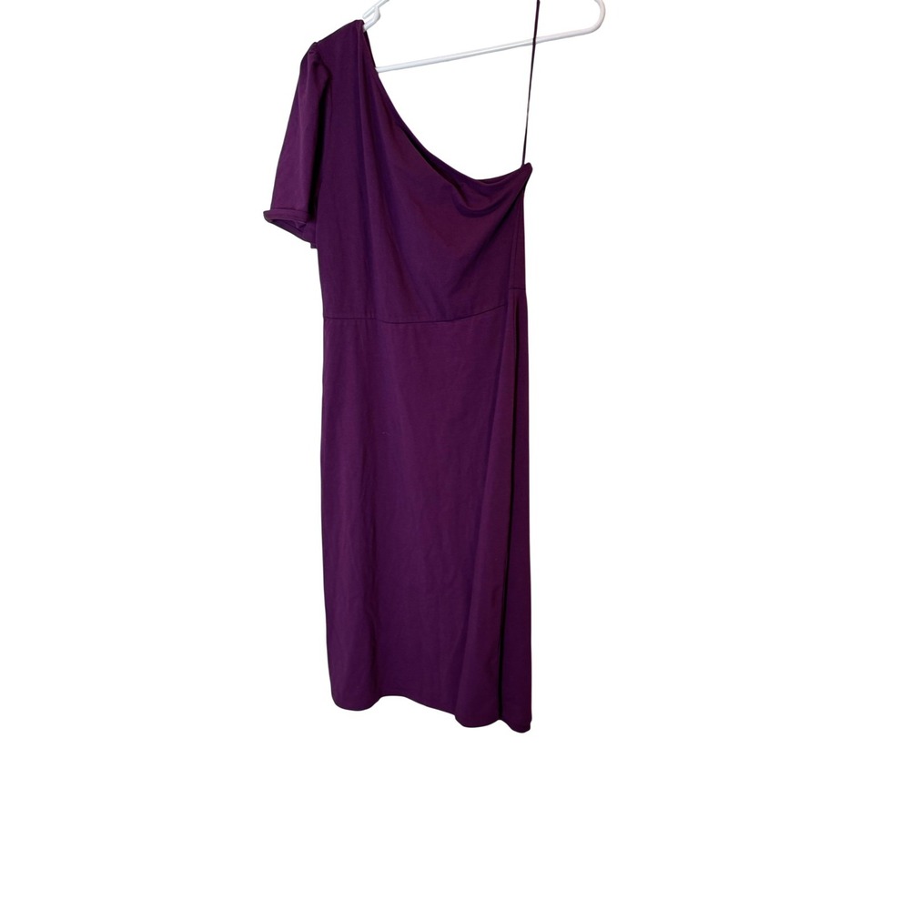 Who What Wear Dress Womens Medium Purple One Shoulder Jersey Shift Midi Casual